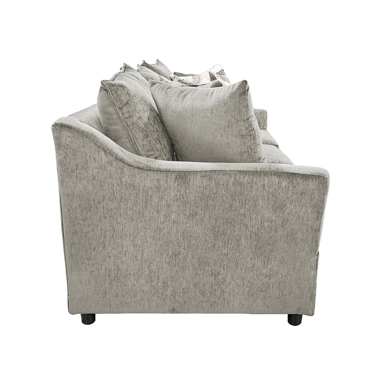 Pemberly Row Traditional Polyester Upholstered Sofa in Light Gray