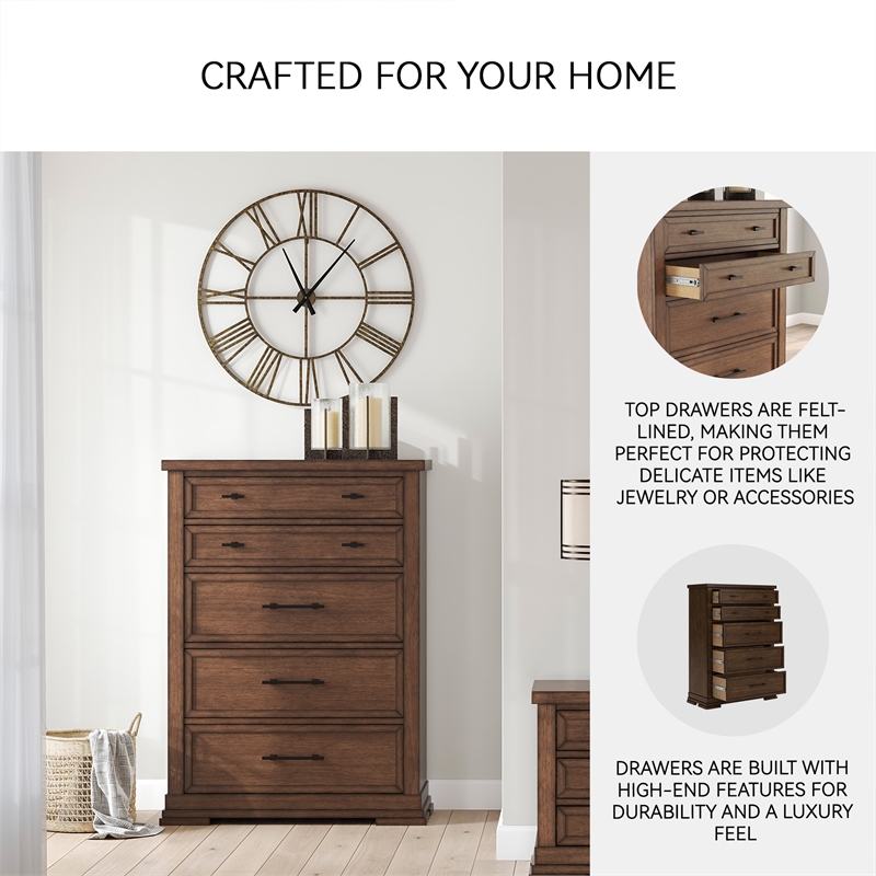 Pemberly Row Wooden Traditional Brown Finish Chest of Drawers