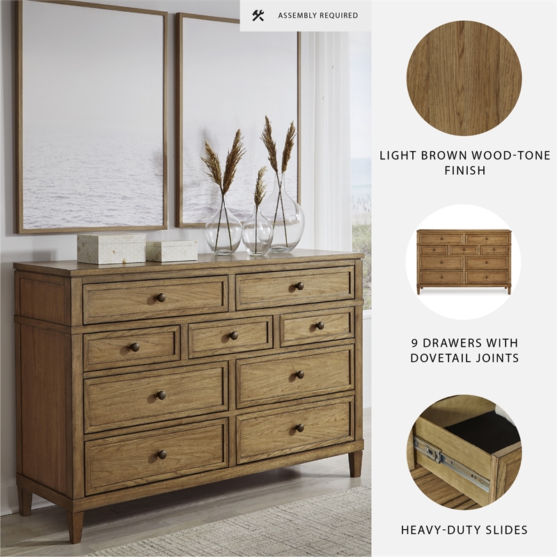 Pemberly Row Wooden Traditional Brown Finish Bedroom Dresser