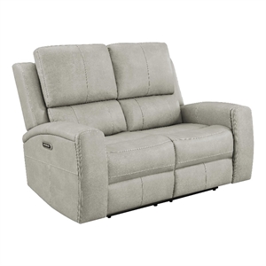 Pemberly Row Faux Leather Triple Power Reclining Loveseat in Gray
