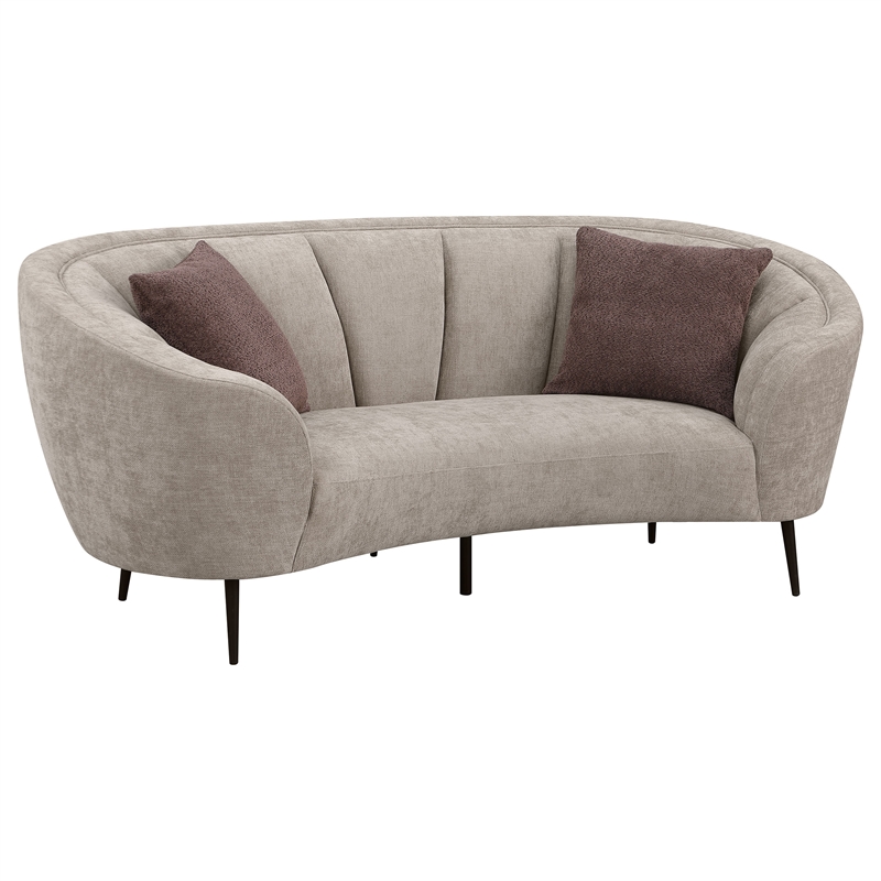 Pemberly Row Contemporary Upholstered Channel Back Curved Loveseat Beige