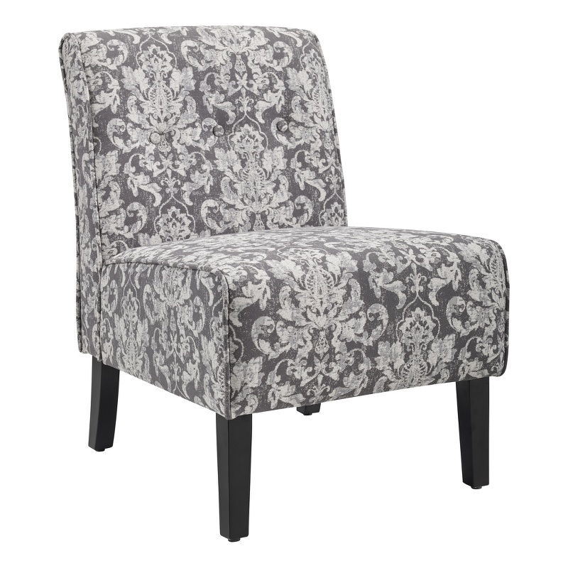 Pemberly Row Upholstered Tufted Accent Chairs - Set of 2 in Gray Patterned Fabric with Black Rubberw