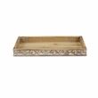 Pemberly Row Handcrafted Brown & White Solid Wood Tray with Side Carvings