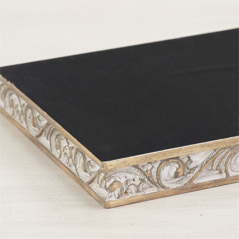 Pemberly Row Handcrafted Brown & White Solid Wood Tray with Side Carvings