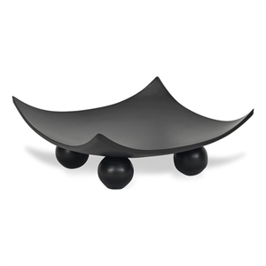 Pemberly Row Curved Black Wood Tray on Wood Orbs 11&quot and 8.5&quot