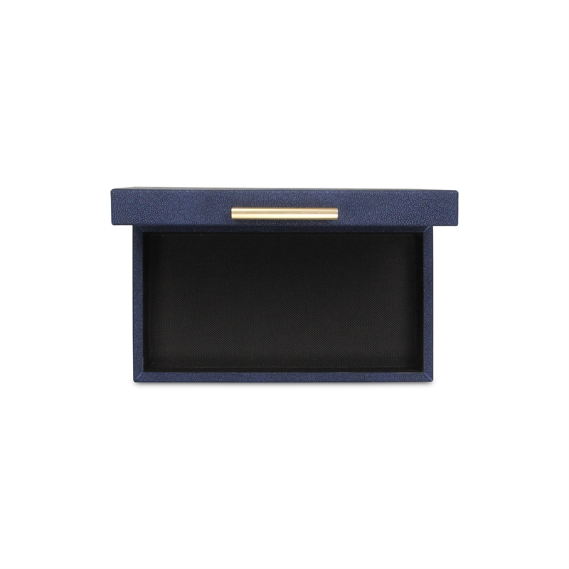 Pemberly Row Set of 2 Rectangular Box Set in Navy Blue Faux Shagreen