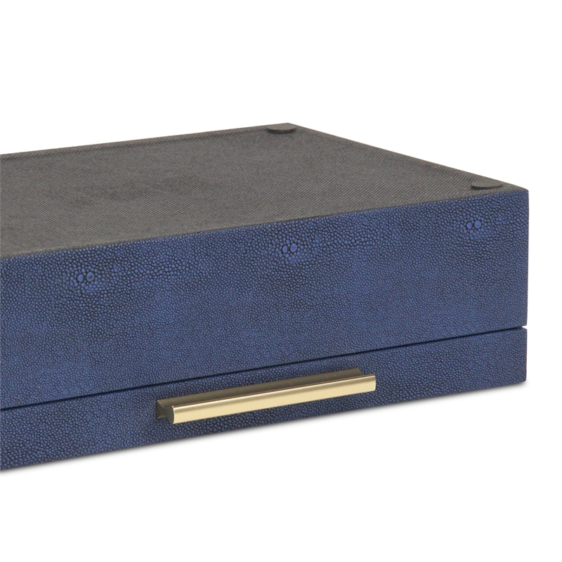 Pemberly Row Set of 2 Rectangular Box Set in Navy Blue Faux Shagreen