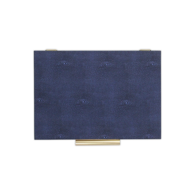 Pemberly Row Set of 2 Rectangular Box Set in Navy Blue Faux Shagreen
