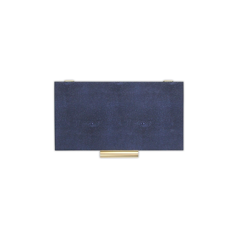 Pemberly Row Set of 2 Rectangular Box Set in Navy Blue Faux Shagreen