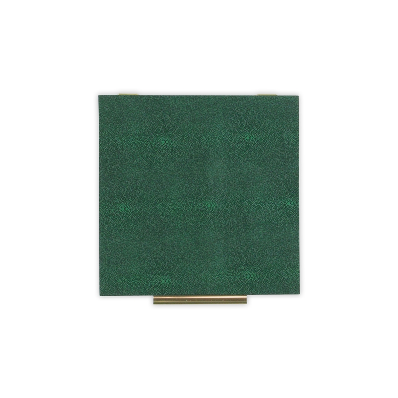 Pemberly Row Square Decorative Box Set of 2 in Green Faux Shagreen