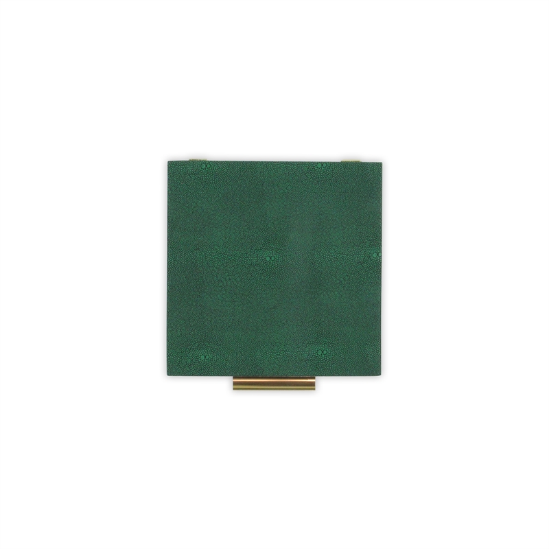 Pemberly Row Square Decorative Box Set of 2 in Green Faux Shagreen