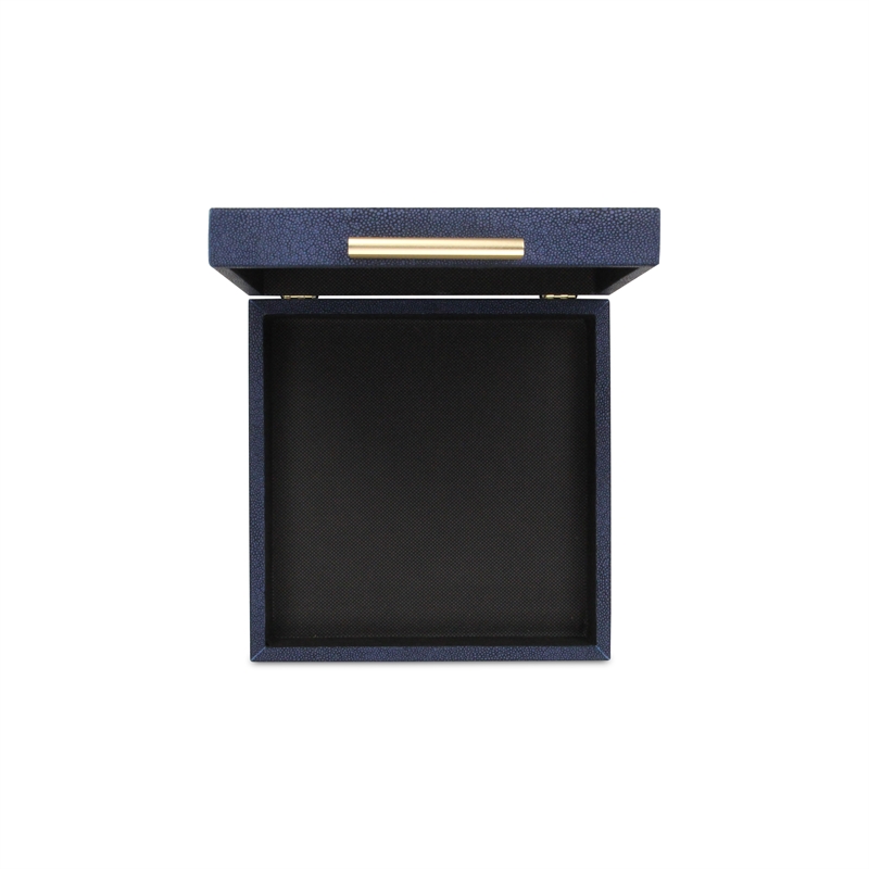 Pemberly Row Square Decorative Box Set of 2 in Navy Blue Faux Shagreen