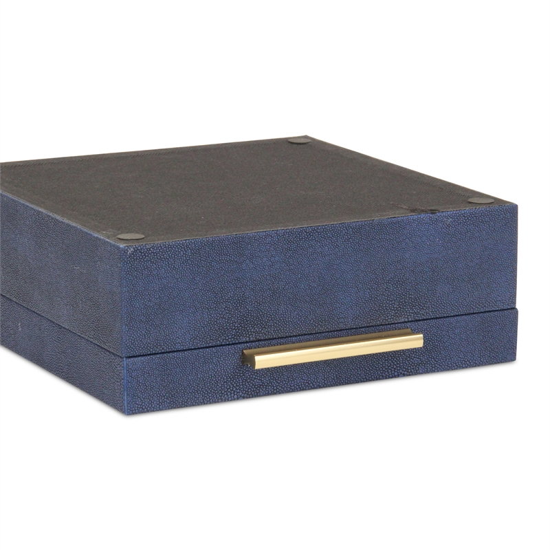 Pemberly Row Square Decorative Box Set of 2 in Navy Blue Faux Shagreen