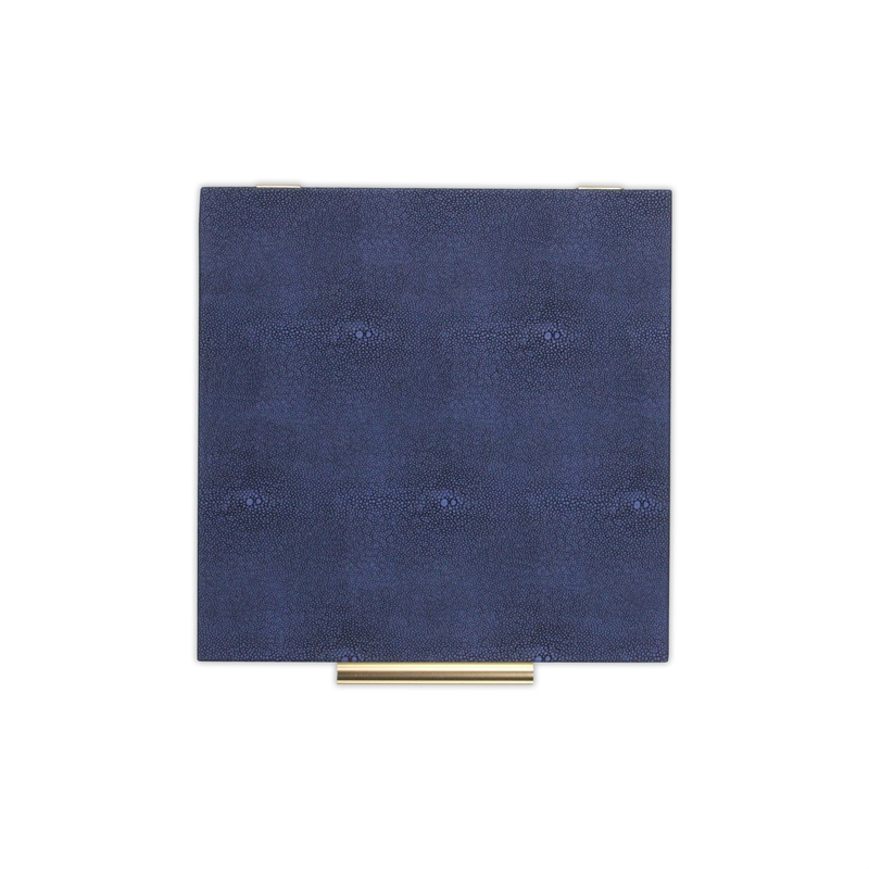 Pemberly Row Square Decorative Box Set of 2 in Navy Blue Faux Shagreen