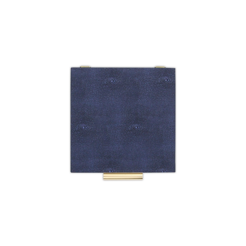 Pemberly Row Square Decorative Box Set of 2 in Navy Blue Faux Shagreen