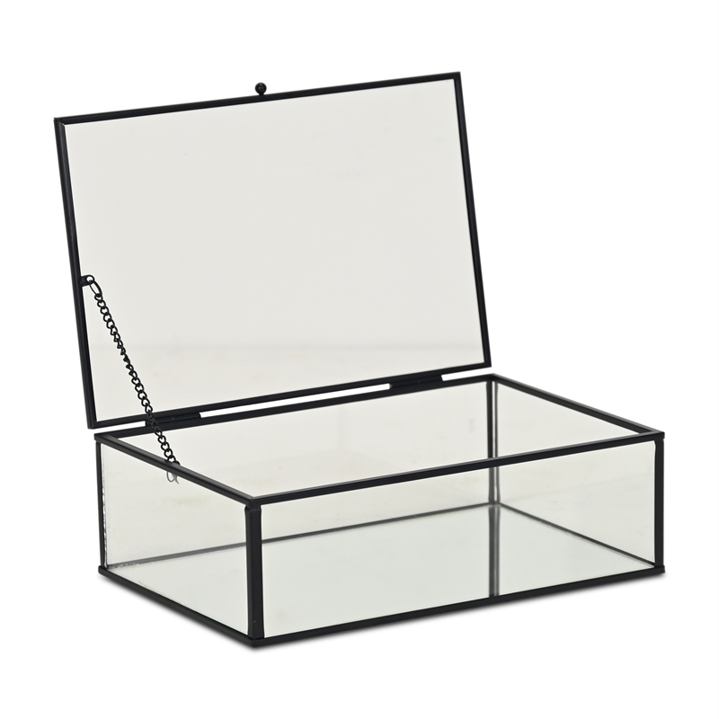 Pemberly Row 9-Inch Glass and Metal Frame Storage Box in Black