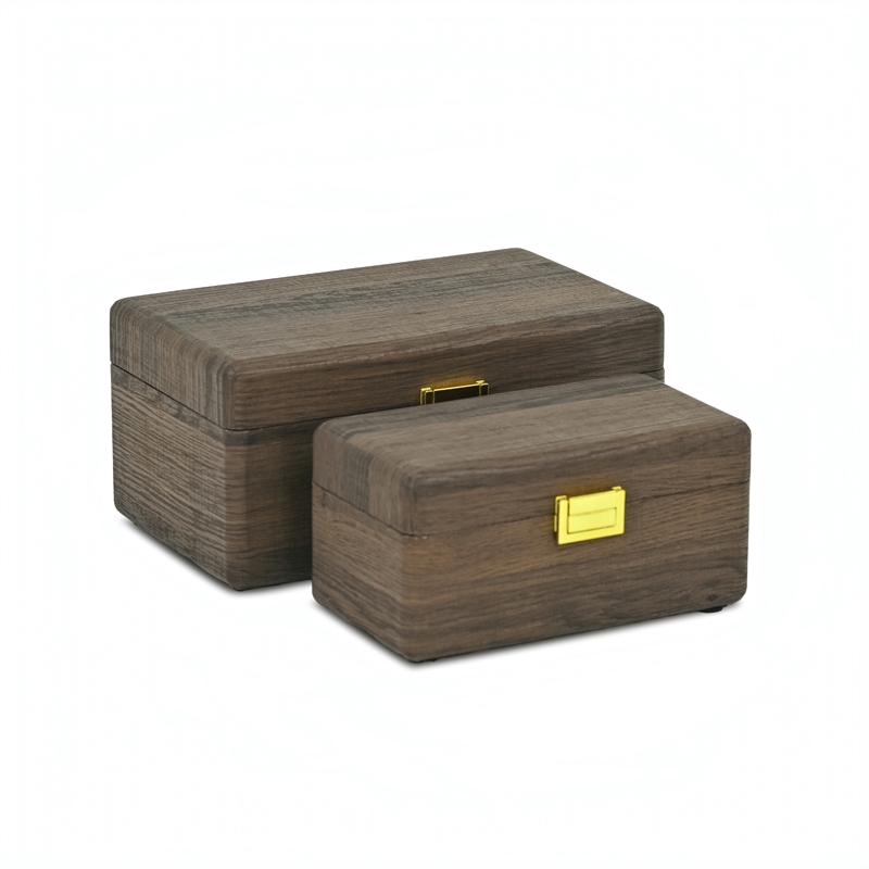 Pemberly Row Set of 2 Dark Brown Wood Storage Boxes with Gold Handles