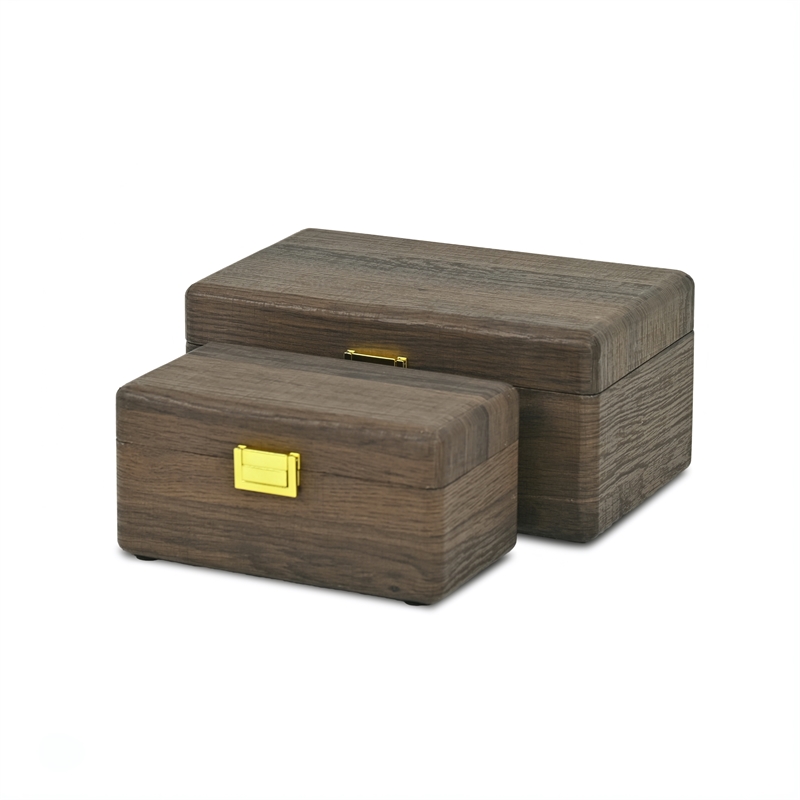 Pemberly Row Set of 2 Dark Brown Wood Storage Boxes with Gold Handles