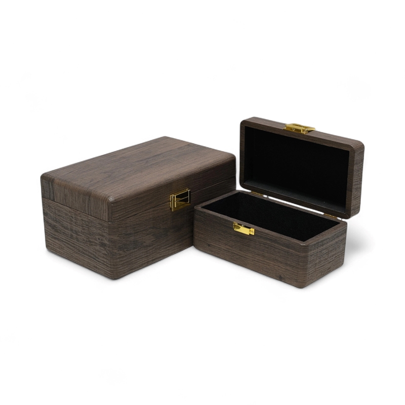 Pemberly Row Set of 2 Dark Brown Wood Storage Boxes with Gold Handles