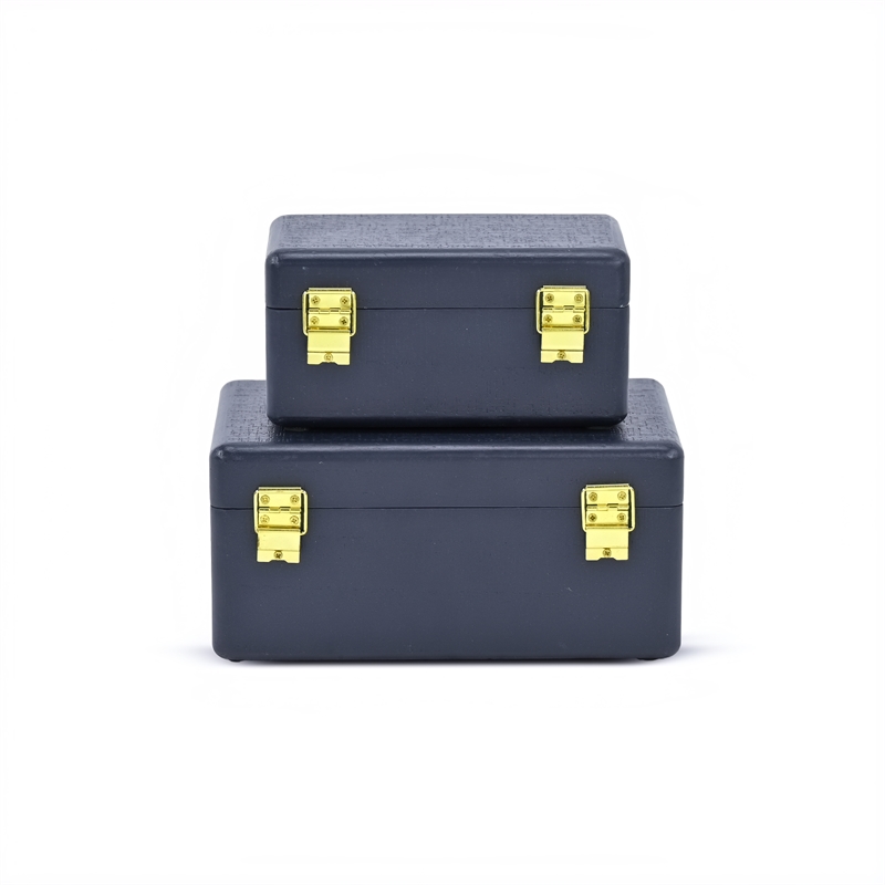 Pemberly Row Set of 2 Navy Blue Wood Storage Boxes with Gold Handles
