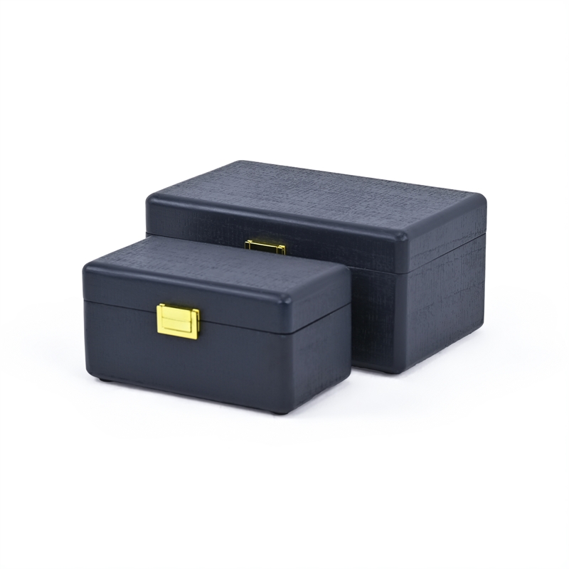 Pemberly Row Set of 2 Navy Blue Wood Storage Boxes with Gold Handles
