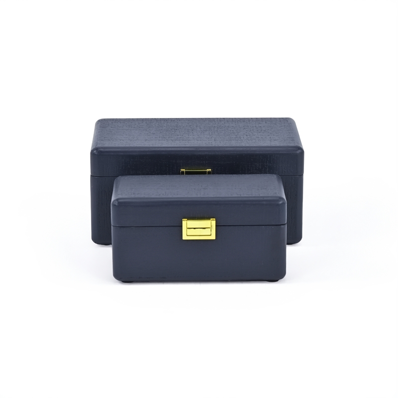 Pemberly Row Set of 2 Navy Blue Wood Storage Boxes with Gold Handles