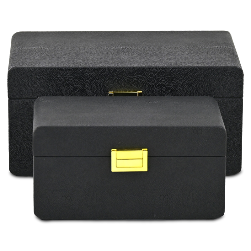 Pemberly Row Rounded Shagreen Vinyl Box Set of 2 with Gold Handles in Black