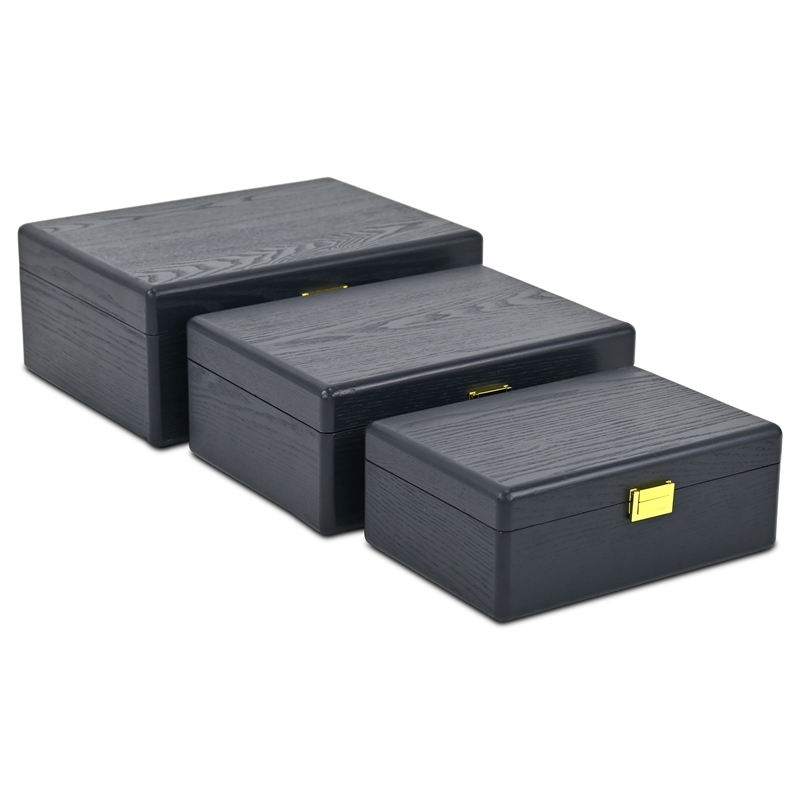 Pemberly Row Set of 3 Suitcase Storage Boxes with Gold Handles in Navy Blue