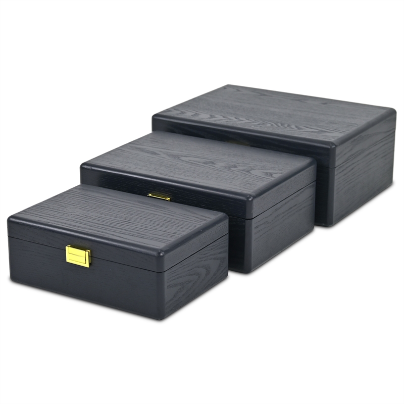 Pemberly Row Set of 3 Suitcase Storage Boxes with Gold Handles in Navy Blue