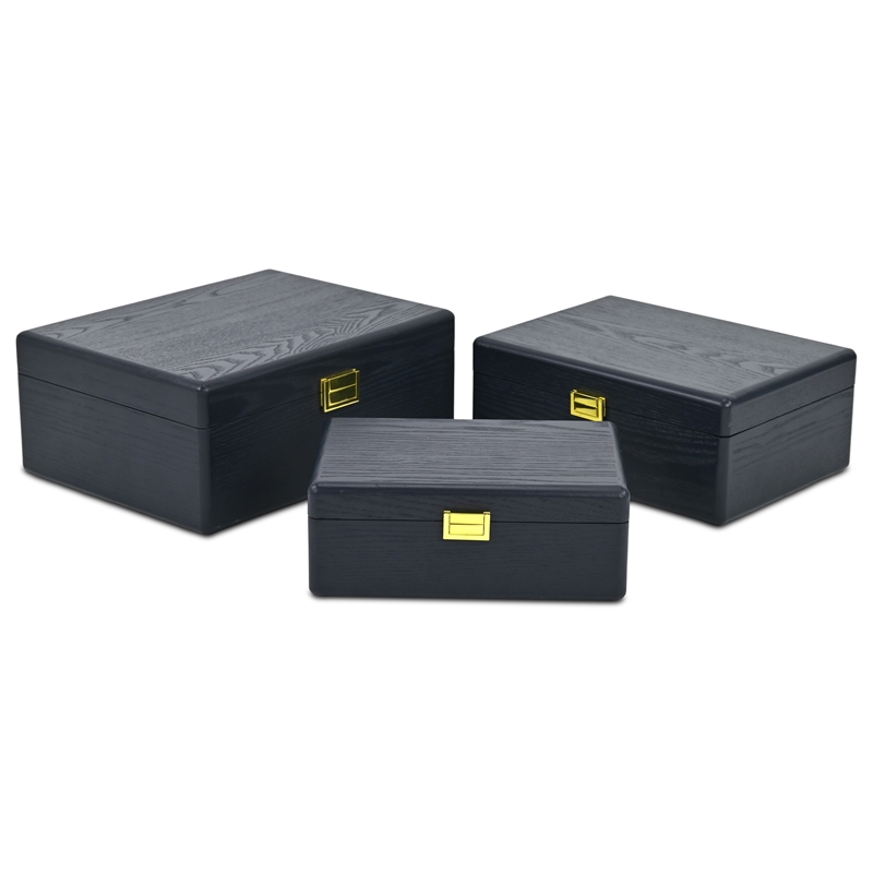 Pemberly Row Set of 3 Suitcase Storage Boxes with Gold Handles in Navy Blue