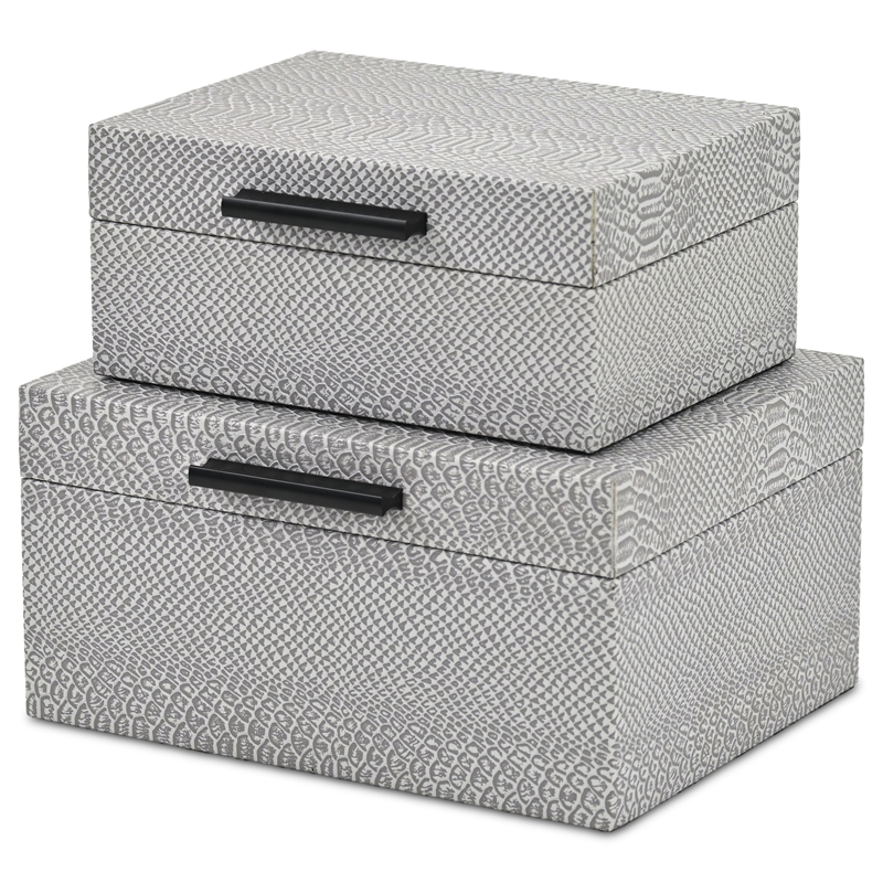 Pemberly Row Snakeskin Themed Vinyl Box Set of 2 with Black Handles in Gray