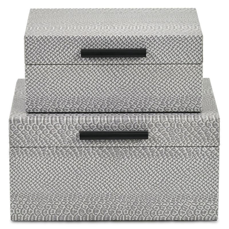 Pemberly Row Snakeskin Themed Vinyl Box Set of 2 with Black Handles in Gray
