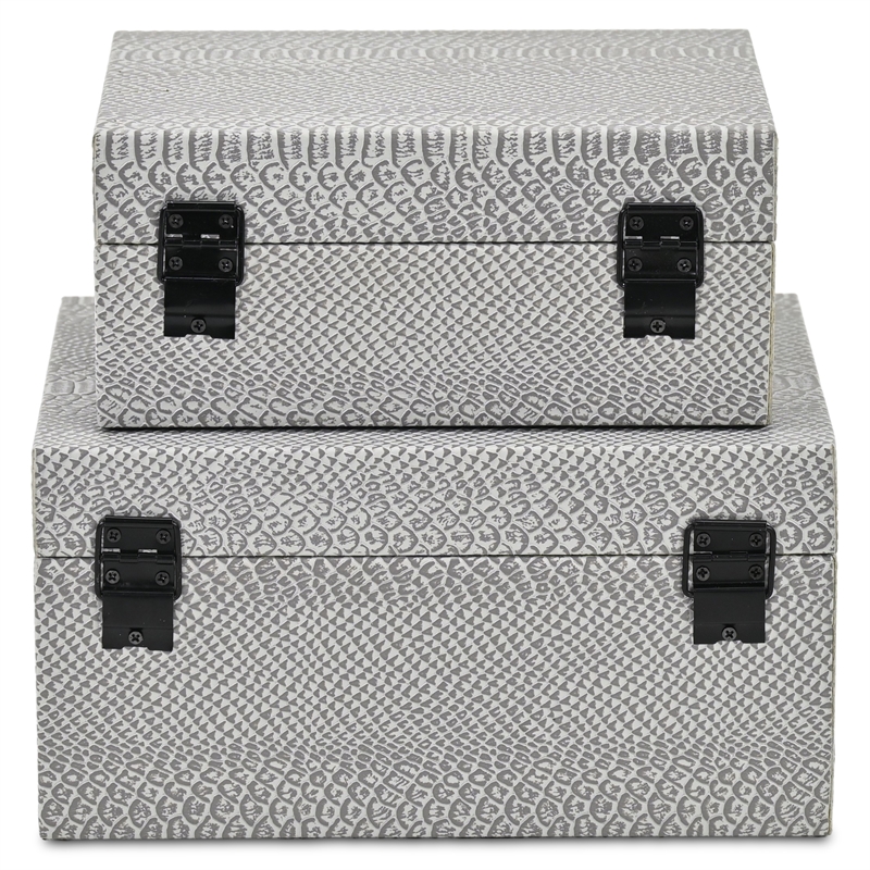 Pemberly Row Snakeskin Themed Vinyl Box Set of 2 with Black Handles in Gray