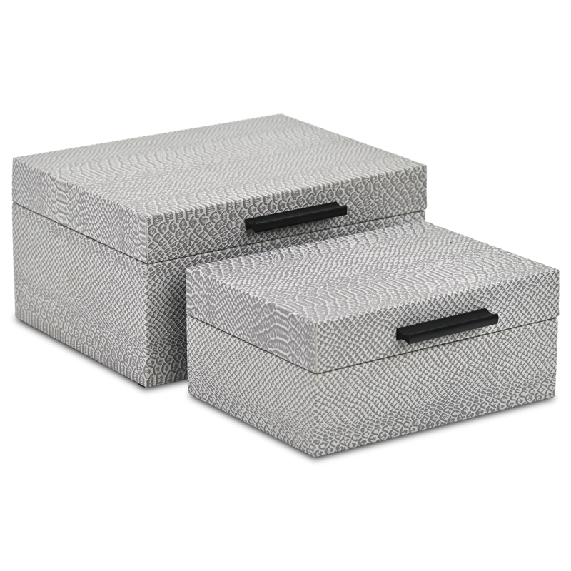 Pemberly Row Snakeskin Themed Vinyl Box Set of 2 with Black Handles in Gray