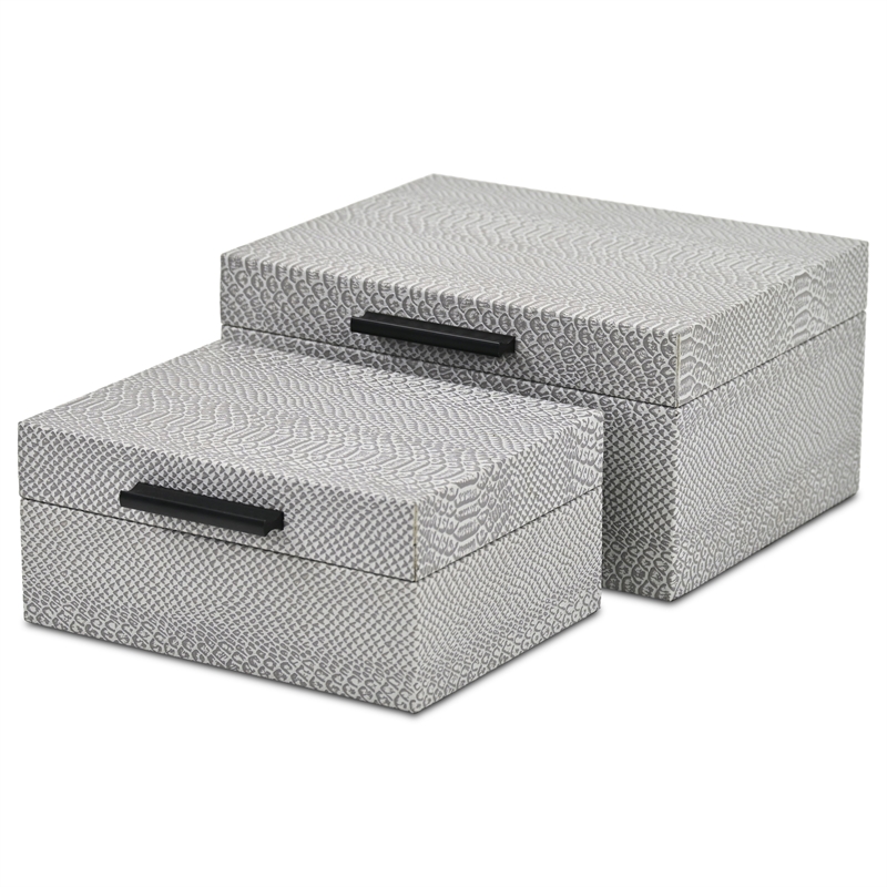 Pemberly Row Snakeskin Themed Vinyl Box Set of 2 with Black Handles in Gray
