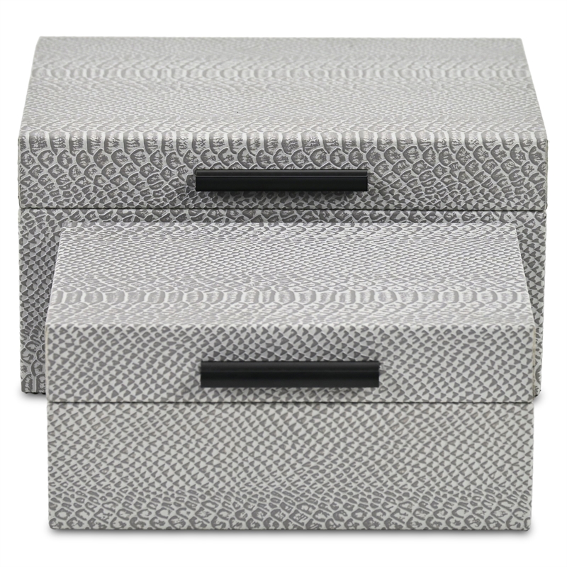 Pemberly Row Snakeskin Themed Vinyl Box Set of 2 with Black Handles in Gray