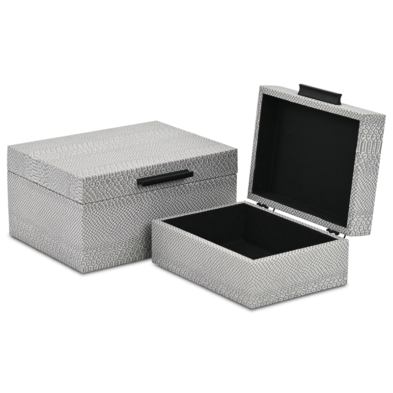 Pemberly Row Snakeskin Themed Vinyl Box Set of 2 with Black Handles in Gray