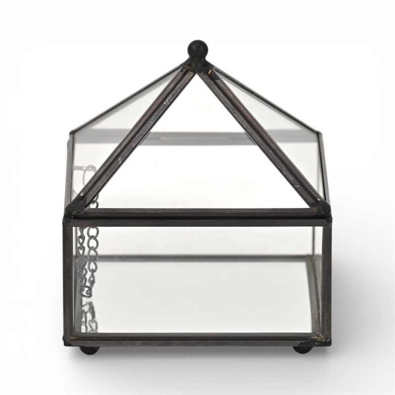 Pemberly Row Metal Framed Glass Pyramid Decorative Box in Black