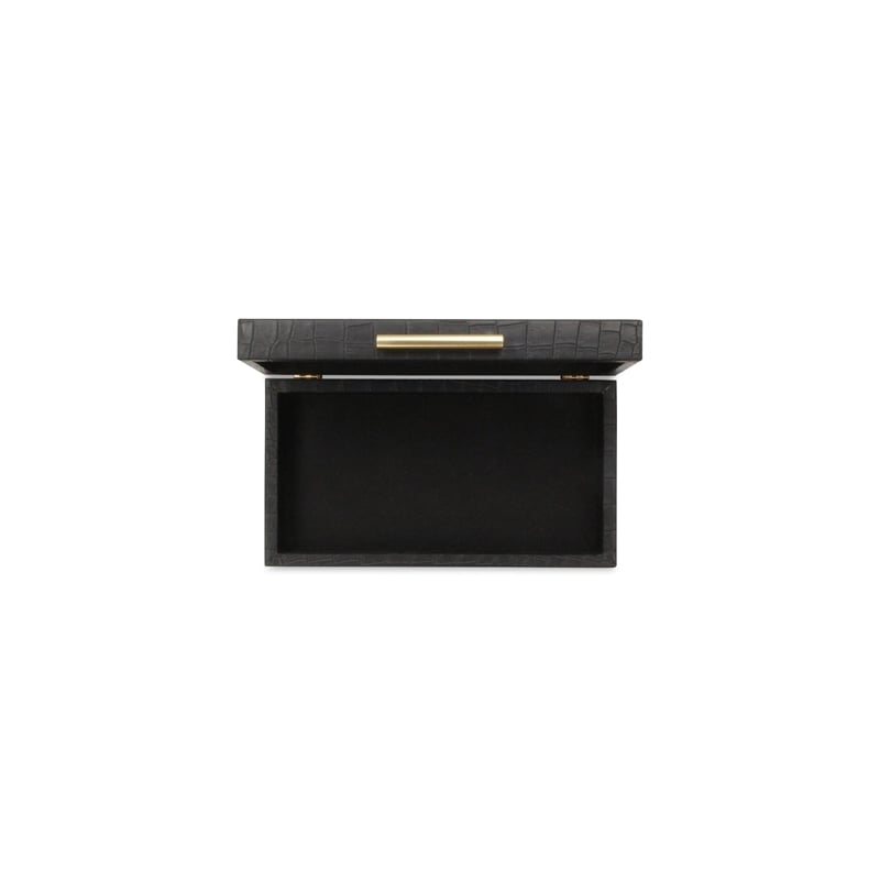 Pemberly Row Rectangular Decorative Box Set of 2 in Black Faux Croco