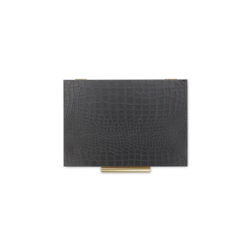 Pemberly Row Rectangular Decorative Box Set of 2 in Black Faux Croco