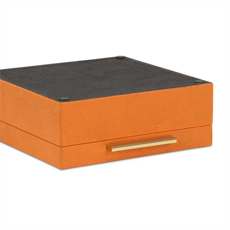 Pemberly Row Square Decorative Box Set of 2 in Orange Faux Shagreen