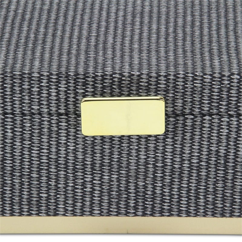 Pemberly Row Gray Woven Themed Rectangle Box Set of 2 with Gold Metal Base