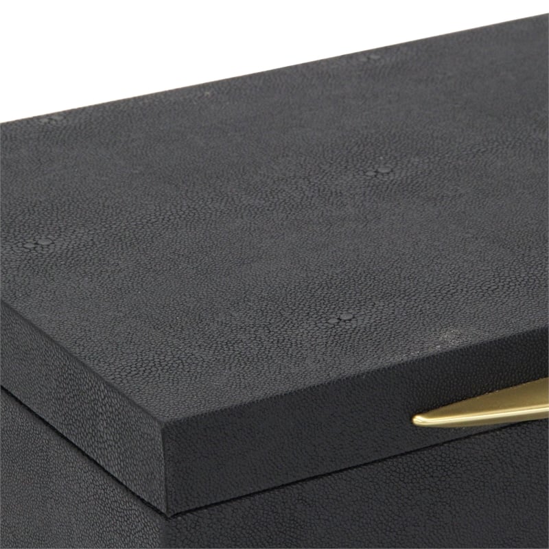 Pemberly Row Rectangular Gold Accented Box Set of 2 in Black Faux Shagreen
