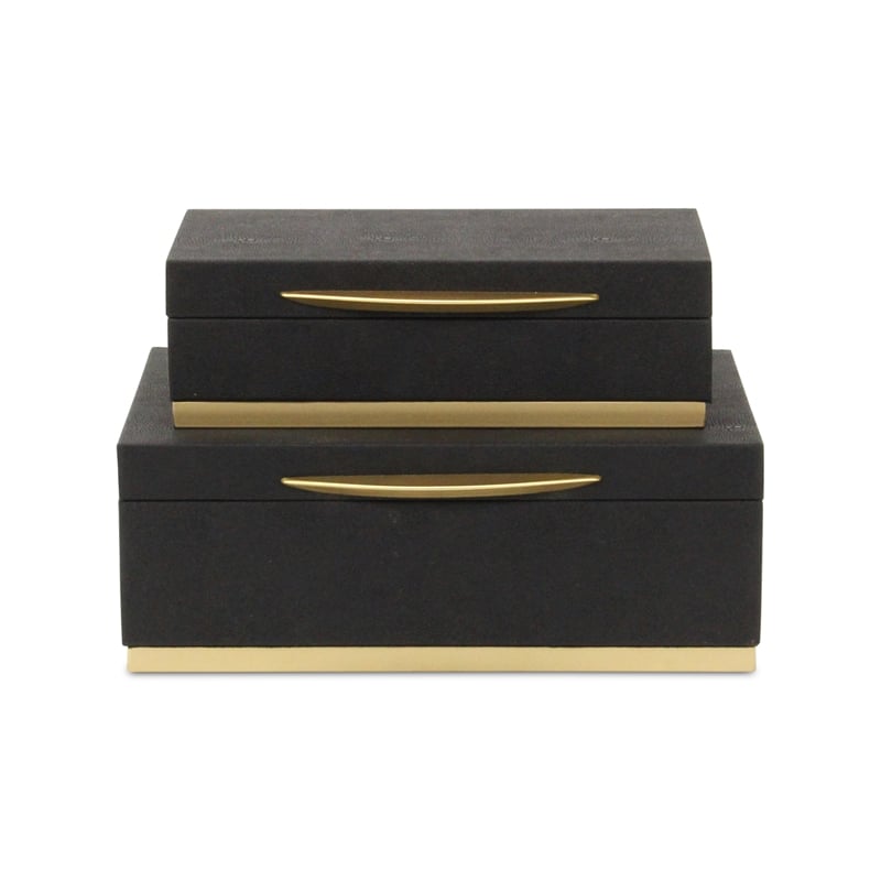 Pemberly Row Rectangular Gold Accented Box Set of 2 in Black Faux Shagreen