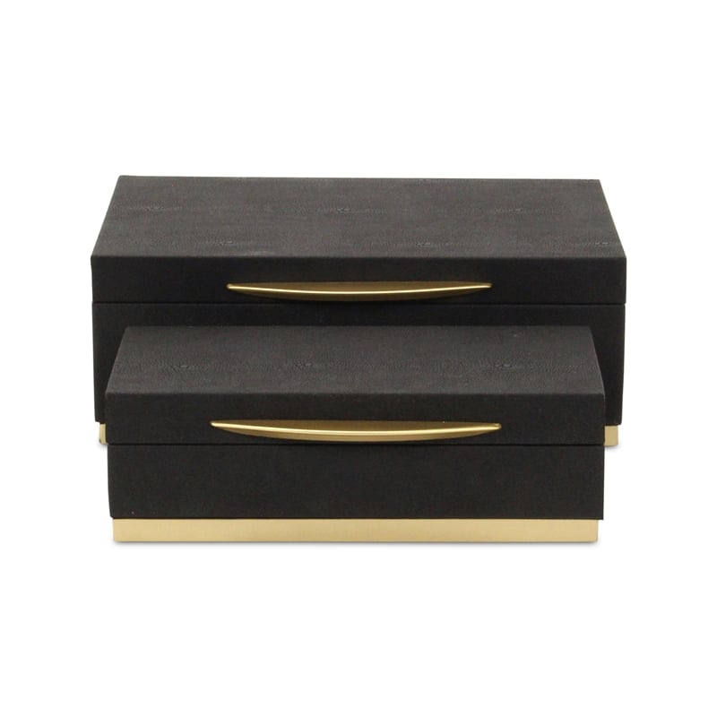 Pemberly Row Rectangular Gold Accented Box Set of 2 in Black Faux Shagreen