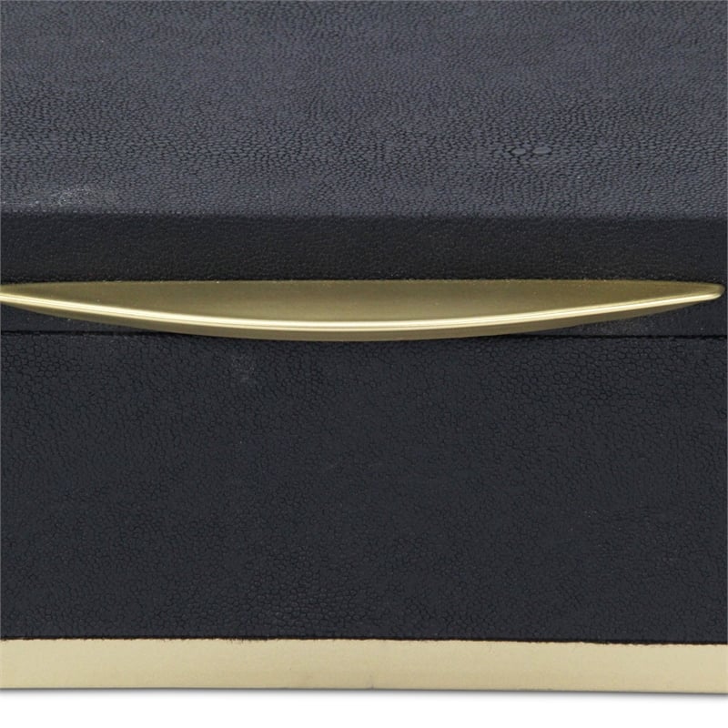 Pemberly Row Rectangular Gold Accented Box Set of 2 in Black Faux Shagreen
