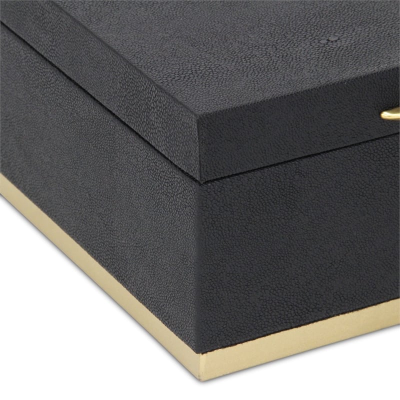 Pemberly Row Rectangular Gold Accented Box Set of 2 in Black Faux Shagreen
