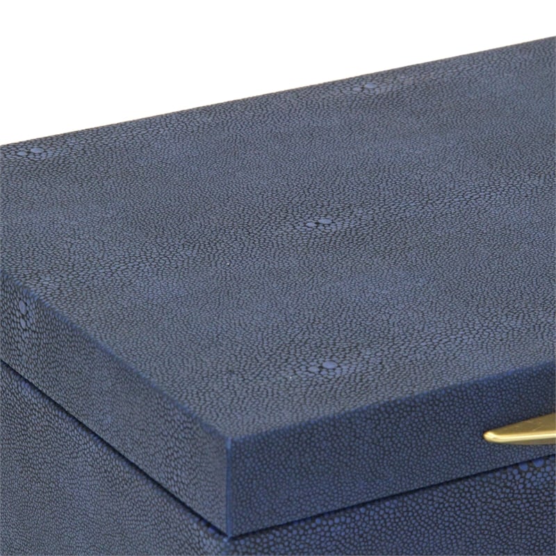 Pemberly Row Rectangular Gold Accented Box Set of 2 in Blue Faux Shagreen