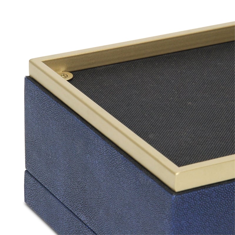 Pemberly Row Rectangular Gold Accented Box Set of 2 in Blue Faux Shagreen