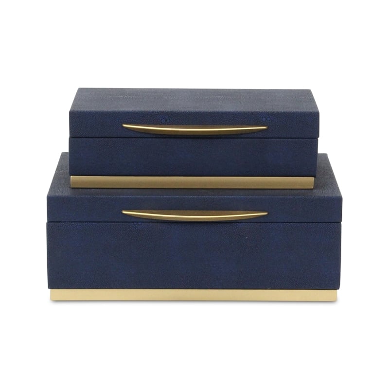 Pemberly Row Rectangular Gold Accented Box Set of 2 in Blue Faux Shagreen